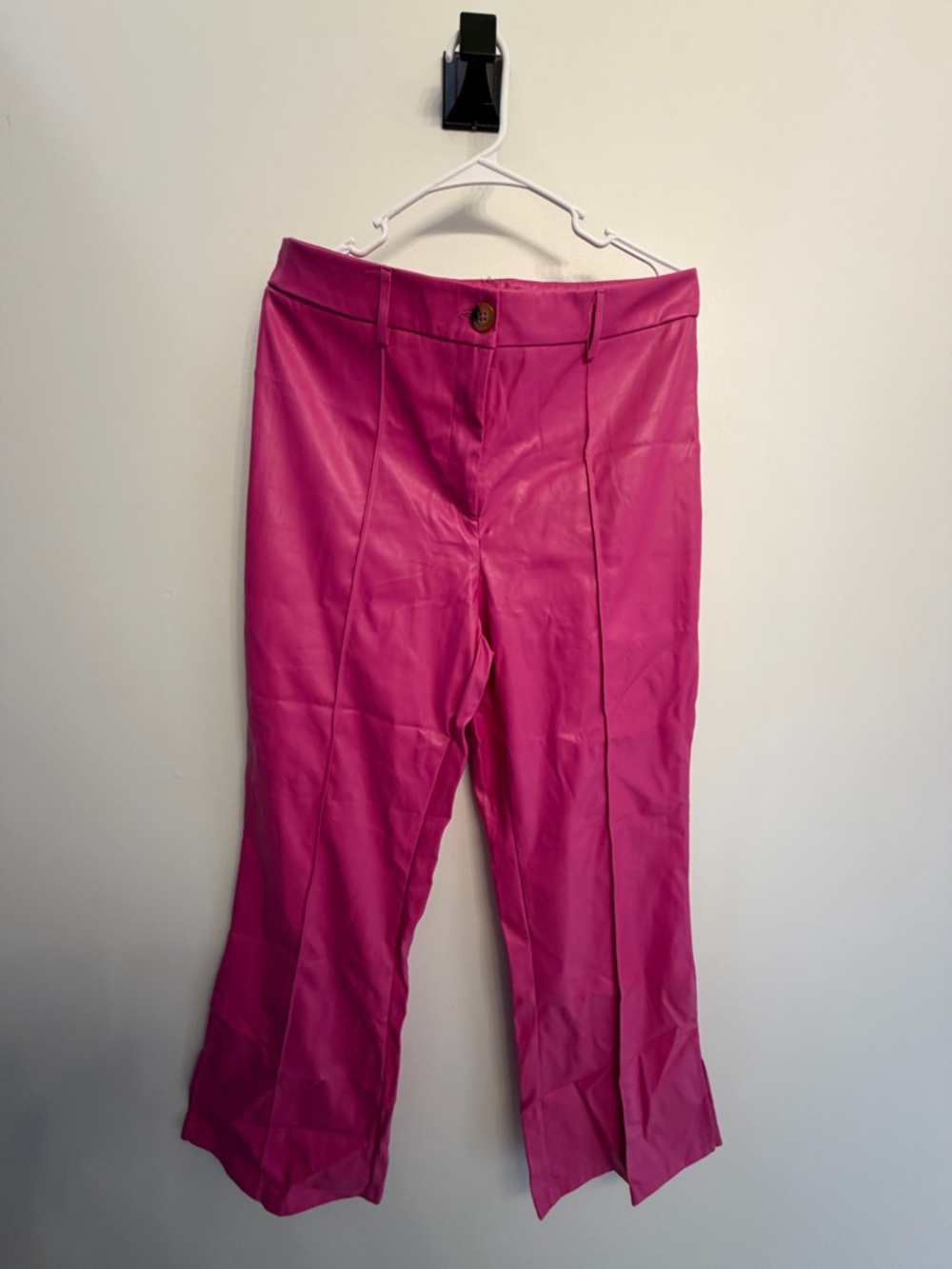 Women’s Bright Pink High-Waist Straight Leg Faux Leather Pants Size XL